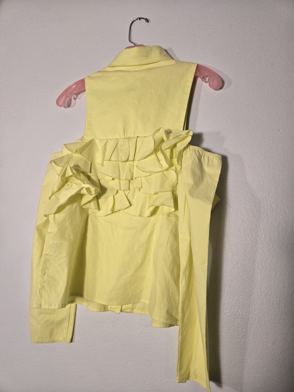 Yellow Ruffle Cold-Shoulder Button Front Top - Picture 5 of 5